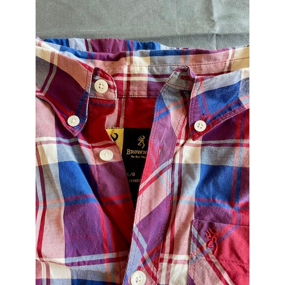 Browning Short Sleeve Plaid Button Up Large - Picture 2 of 6